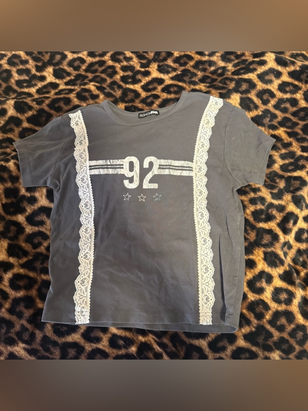 Fashion Nova Charcoal Gray '92 Lace-Trim Tee